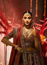 Zardozi Raw Silk Ensemble In Multi Red – ANTARA - House of Surya