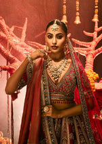 Zardozi Raw Silk Ensemble In Multi Red – ANTARA - House of Surya