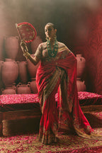 Red Crape Saree Featuring Zardozi Embroidery – ANTARA