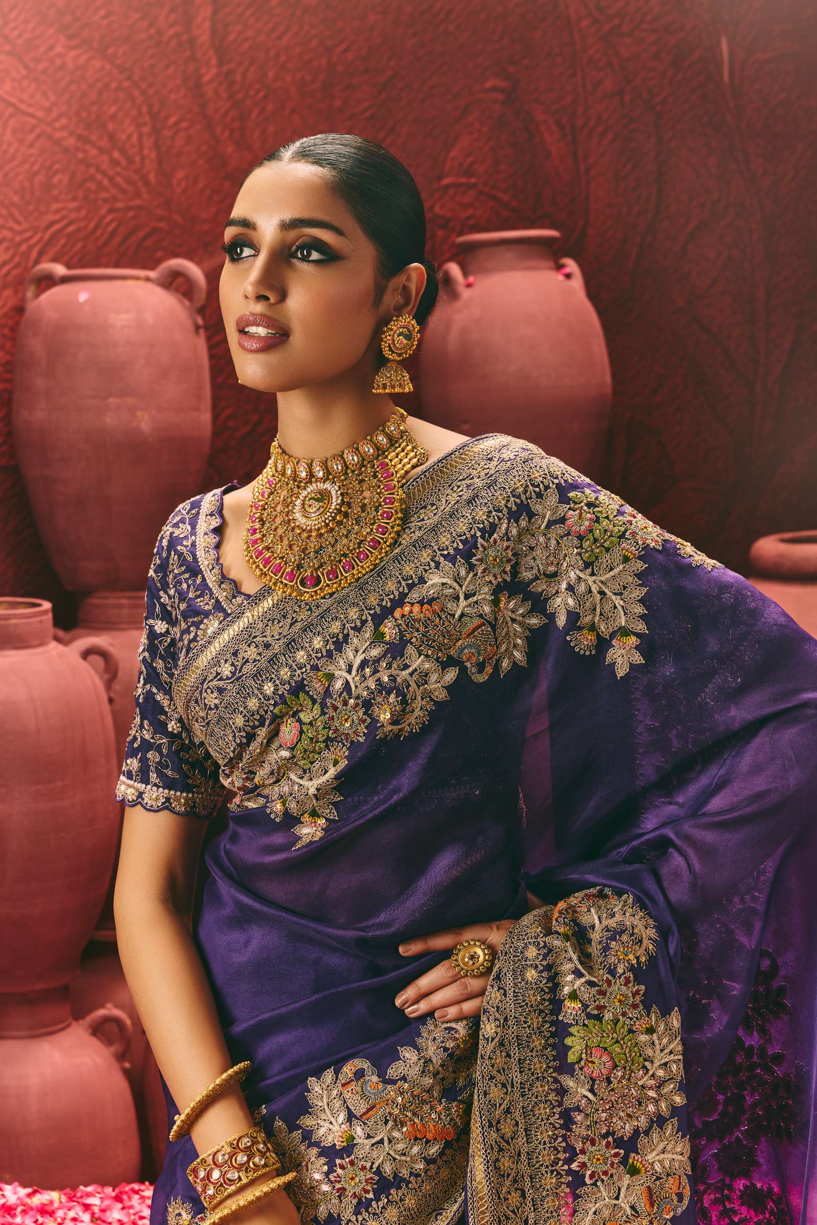 Crape Saree With Zarodzi Work – ANTARA