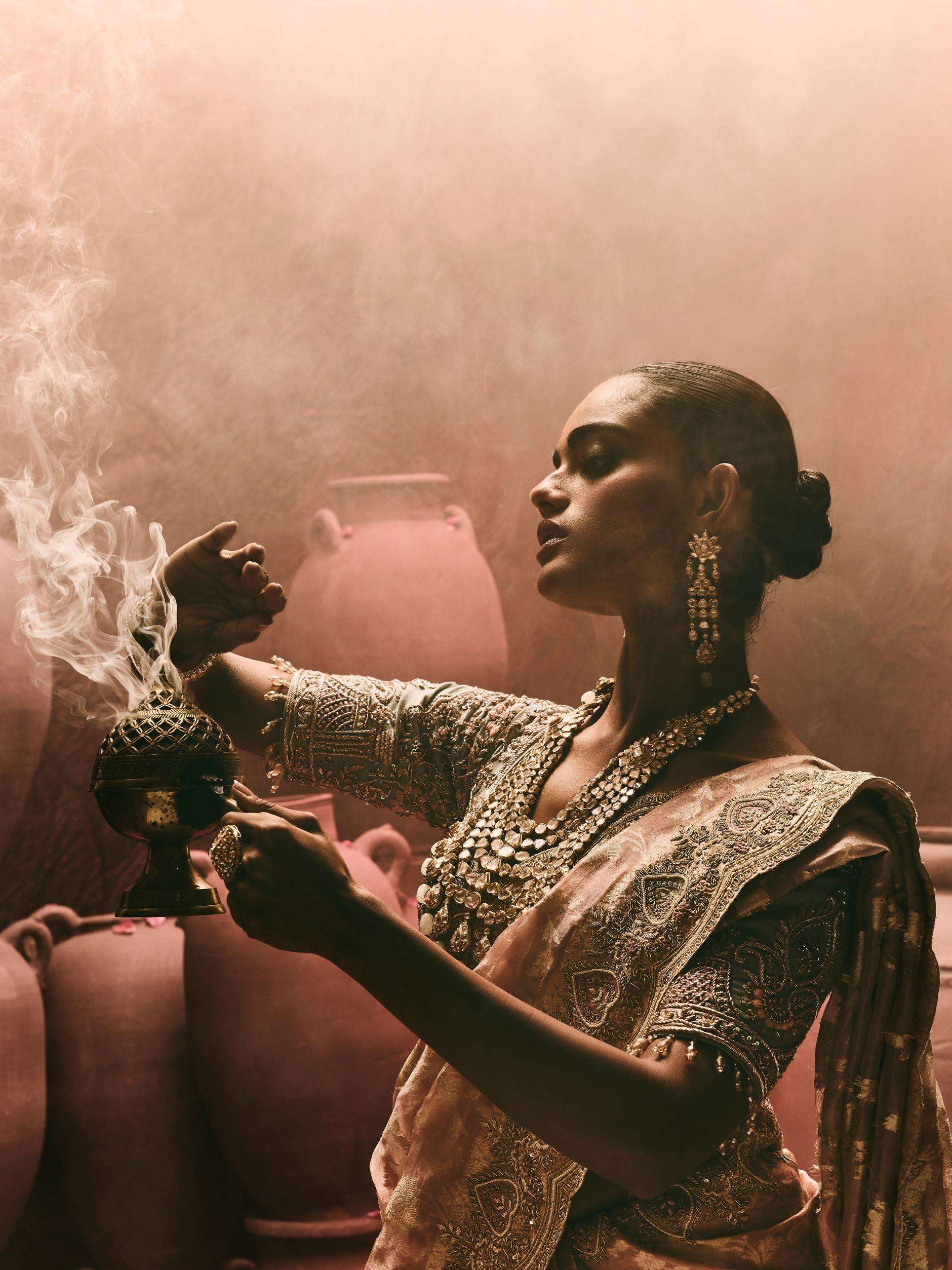 Saree In Onion With Zardozi – ANTARA