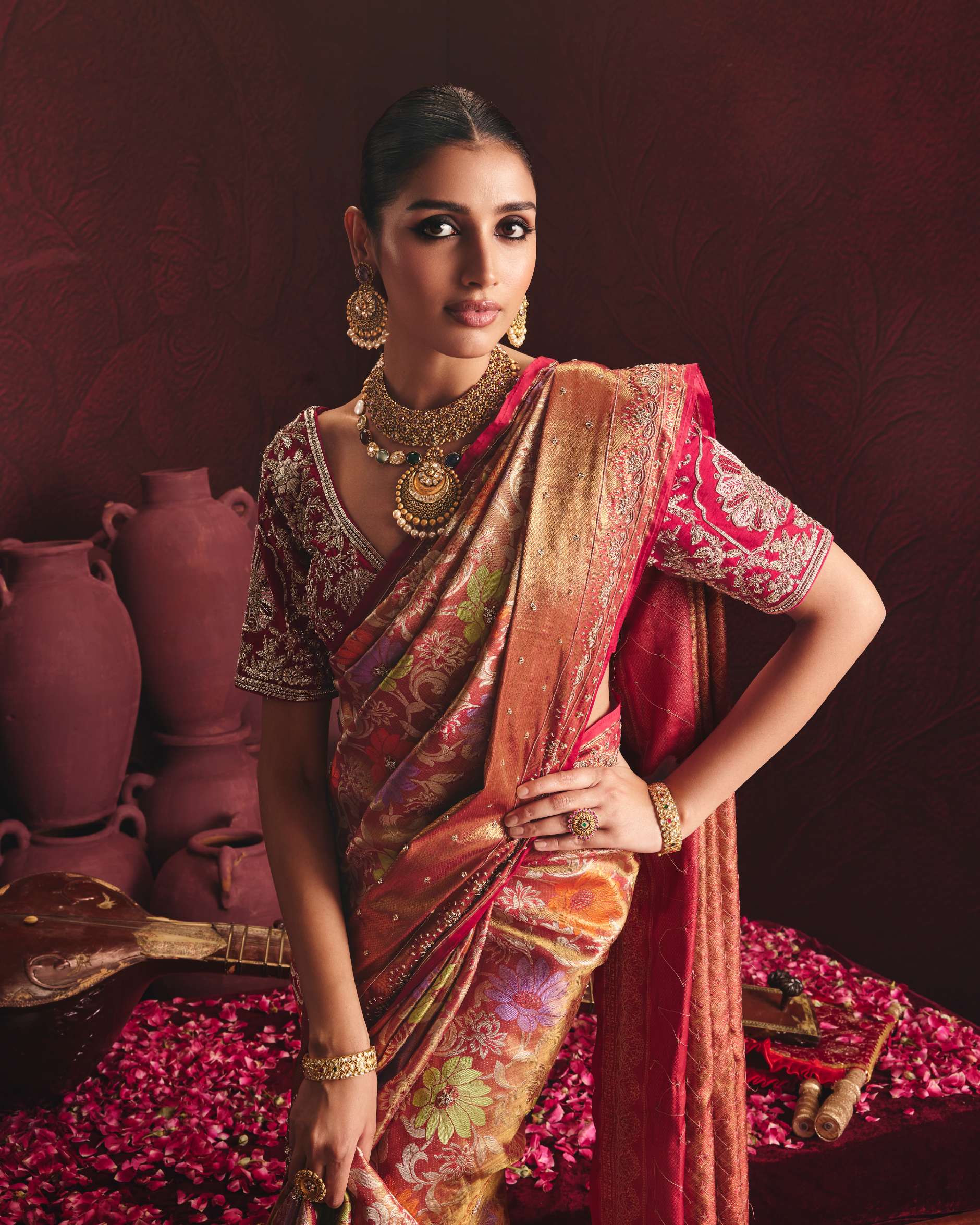 Zardozi Silk Saree In Pink Multi – ANTARA