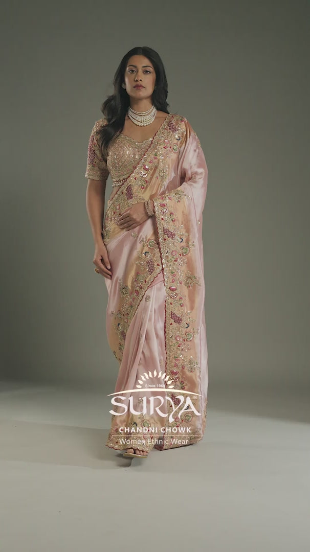 Best Pink Tissue Saree,Pure Tissue Saree Buy Online For Women - House of Surya