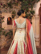 Light Blue Dola Silk Lehenga Choli with Multi-Thread & Mirror Work - House of Surya