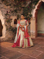 Light Blue Dola Silk Lehenga Choli with Multi-Thread & Mirror Work - House of Surya