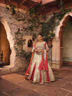 Light Blue Dola Silk Lehenga Choli with Multi-Thread & Mirror Work - House of Surya