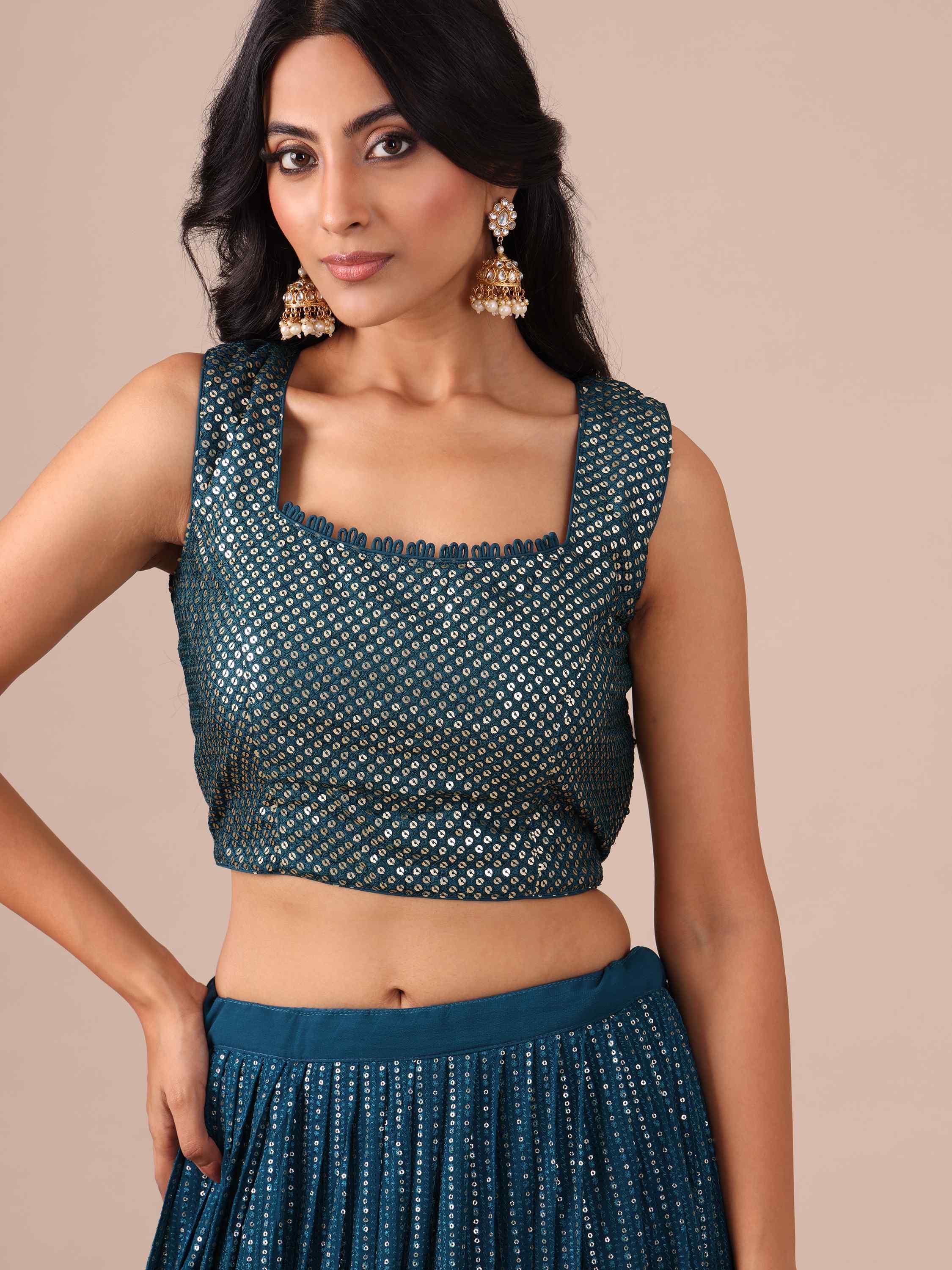 Peacock Blue Chikankari Lehenga Choli with Matching Dupatta - House of Surya