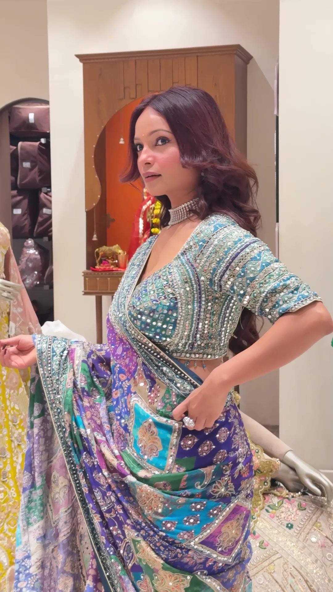 Georgette Saree with Mirror & Zari Work - House of Surya