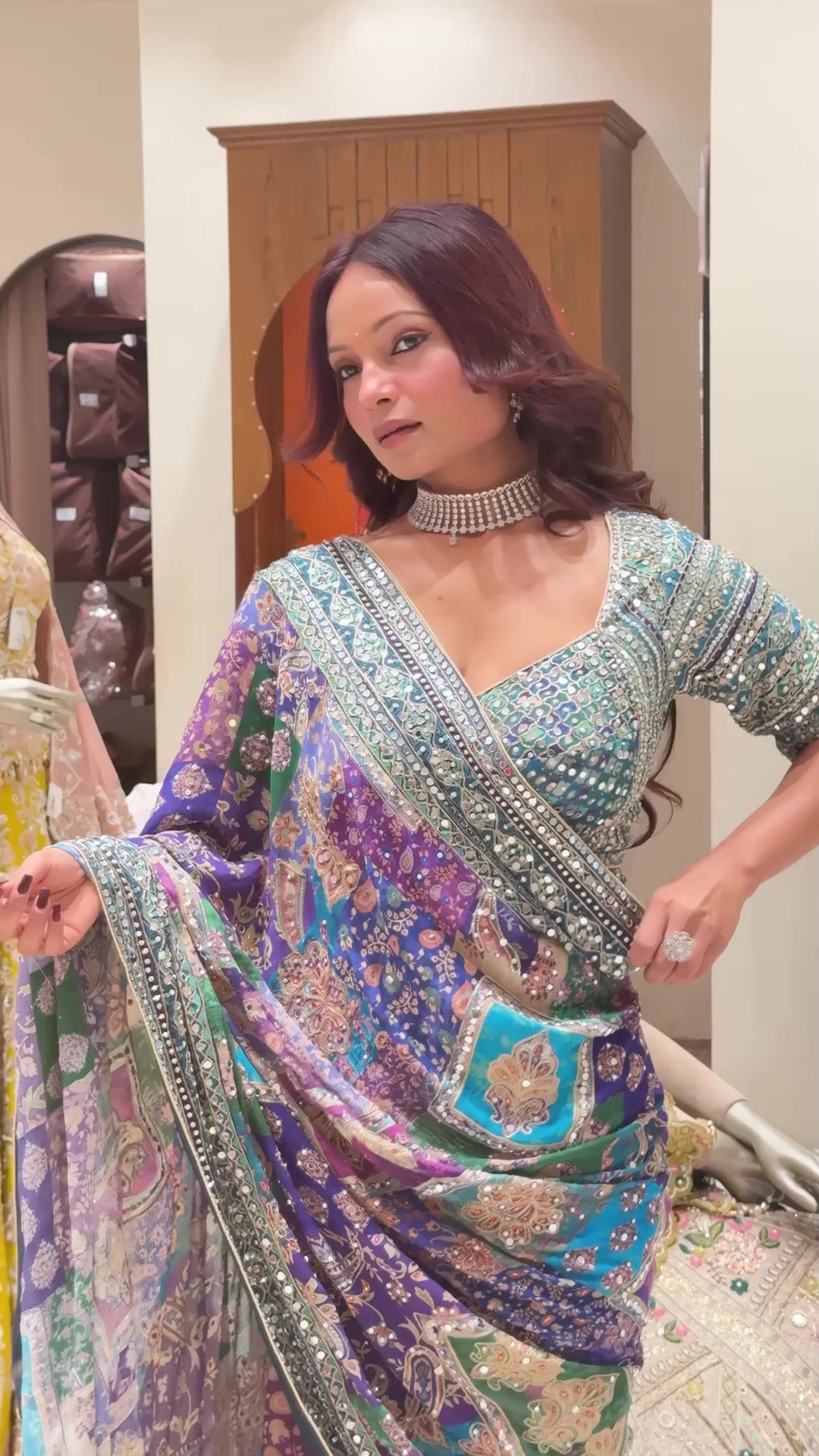 Georgette Saree with Mirror & Zari Work - House of Surya